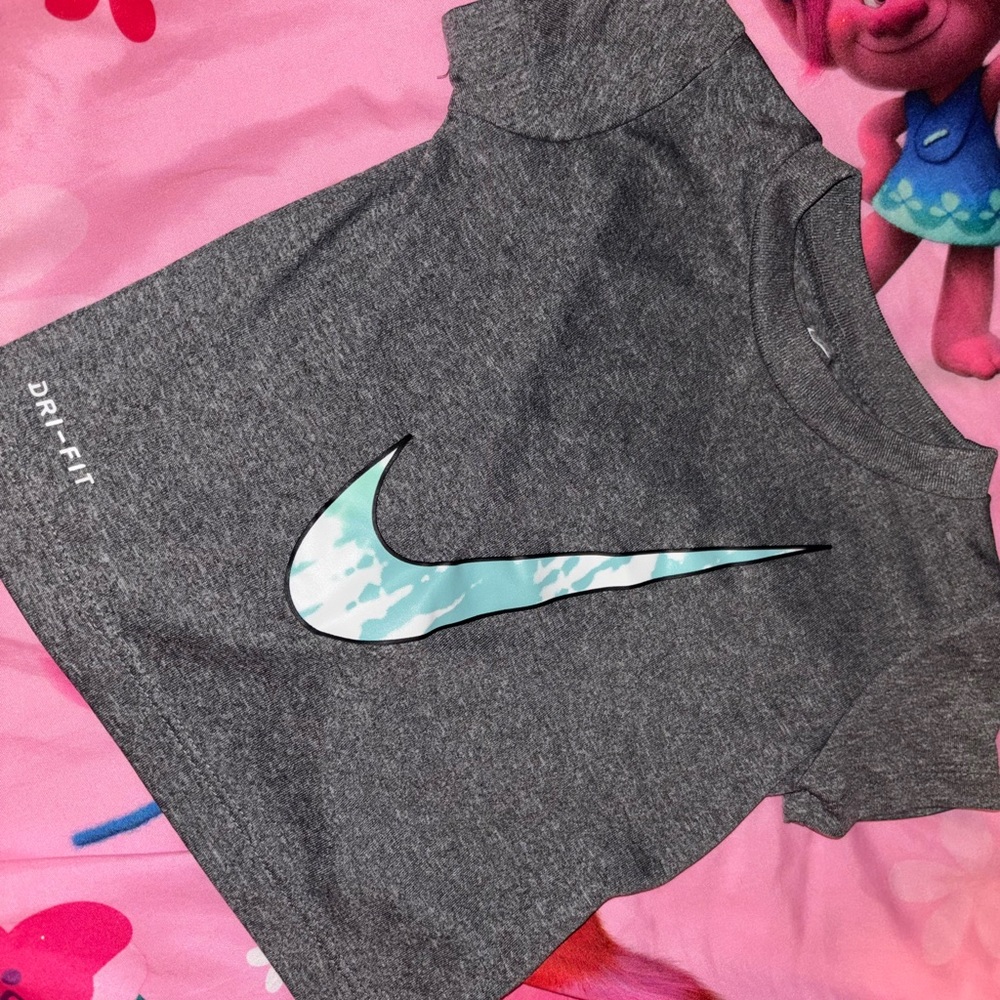Nike Kids Gray and Blue Logo T-Shirt